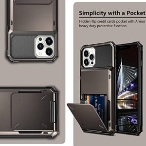 Vofolen Case for iPhone 13 Pro Case Wallet 4-Card Holder ID Slot Flip Door Hidden Pocket Anti-Scratch Dual Layer Hybrid TPU Bumper Armor Protective Hard Shell Back Cover for iPhone 13 Pro Gun Metal