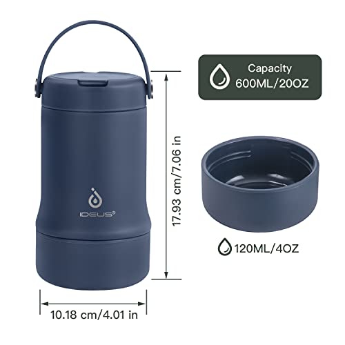 Ideus 20 oz Insulated Food Jar, Stainless Steel Vacuum Thermal Lunch Box Soup Thermoses with Folding Spoon, Leakproof Food Container for School Office Picnic Travel Camping, Navy Blue