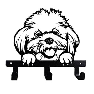 fit frenchie poodle maltipoo cavapoo cockapoo silhouette design metal wall hook for leash keys towel (peekaboo)