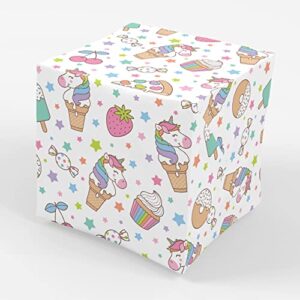 stesha party unicorn donut wrapping paper girl birthday gift wrap, 30 x 20 inch (3 sheets)