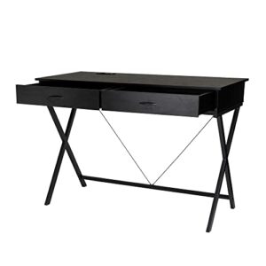 glitzhome 43.25" L Modern Industrial Home Office Desk with 1 Outlets and 2 USB Charging Ports, Wood/Metal Writing Desk PC Table Computer Desk, Black Oak