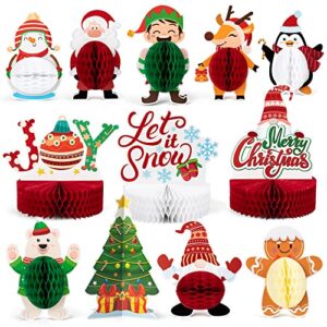 mocoosy 12 pack christmas party honeycomb centerpieces for xmas table decorations, christmas center pieces table topper signs with gnome santa holidays centerpieces for christmas party supplies decor
