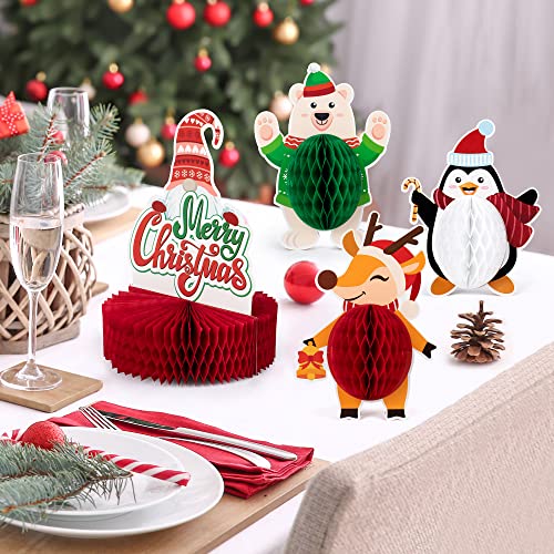 Mocoosy 12 Pack Christmas Party Honeycomb Centerpieces for Xmas Table Decorations, Christmas Center Pieces Table Topper Signs with Gnome Santa Holidays Centerpieces for Christmas Party Supplies Decor