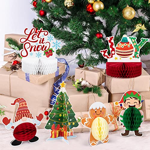 Mocoosy 12 Pack Christmas Party Honeycomb Centerpieces for Xmas Table Decorations, Christmas Center Pieces Table Topper Signs with Gnome Santa Holidays Centerpieces for Christmas Party Supplies Decor