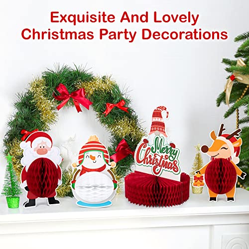 Mocoosy 12 Pack Christmas Party Honeycomb Centerpieces for Xmas Table Decorations, Christmas Center Pieces Table Topper Signs with Gnome Santa Holidays Centerpieces for Christmas Party Supplies Decor