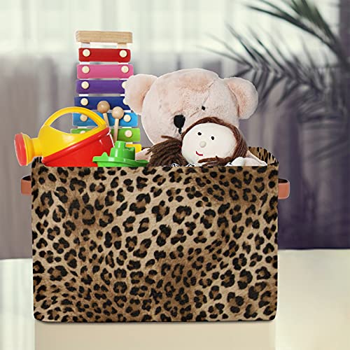 Storage Basket Organizer Animal Print with Handles, Leopard Print Foldable Storage Bins Rectangular Storage Box for Nursery Shelf Books Clothes Toys Kids Bins, 1 Pack