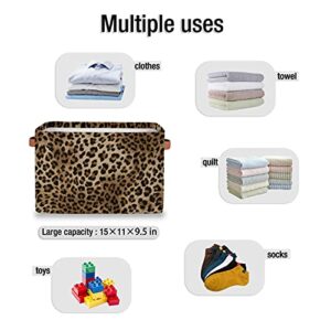 Storage Basket Organizer Animal Print with Handles, Leopard Print Foldable Storage Bins Rectangular Storage Box for Nursery Shelf Books Clothes Toys Kids Bins, 1 Pack