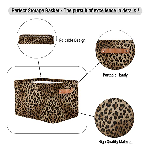 Storage Basket Organizer Animal Print with Handles, Leopard Print Foldable Storage Bins Rectangular Storage Box for Nursery Shelf Books Clothes Toys Kids Bins, 1 Pack