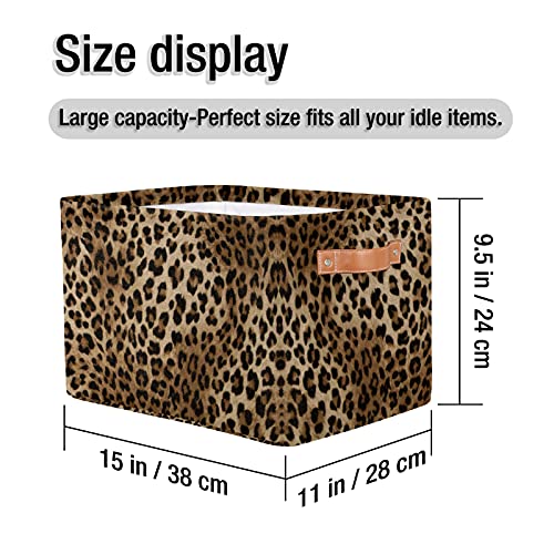 Storage Basket Organizer Animal Print with Handles, Leopard Print Foldable Storage Bins Rectangular Storage Box for Nursery Shelf Books Clothes Toys Kids Bins, 1 Pack