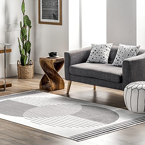 nuLOOM Leah Machine Washable Geometric Moon Phase Area Rug, 5' x 8', Grey