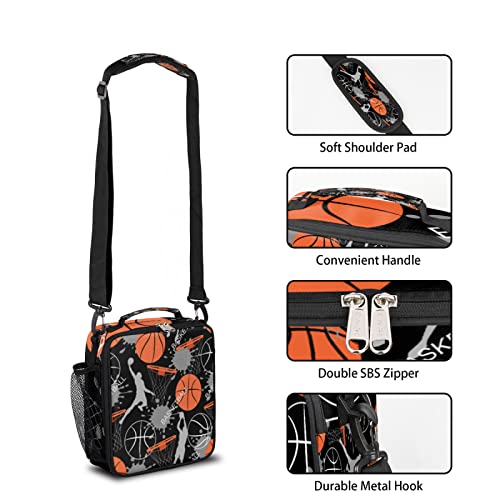 Basketball Kids Lunch Box Basketball Sport Insulated Lunch Bag Tote for Girls Boys, Cooler Freezable Meal Prep Bag with Shoulder Strap Waterproof Lunch Container for School Office Picnic