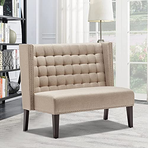 Andeworld Modern Loveseat Settee Bench Sofa Upholstered Banquette Couch for Dining Living Room Hallway or Entryway Seating Funiture with Wooden Legs(Putty)