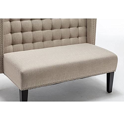 Andeworld Modern Loveseat Settee Bench Sofa Upholstered Banquette Couch for Dining Living Room Hallway or Entryway Seating Funiture with Wooden Legs(Putty)