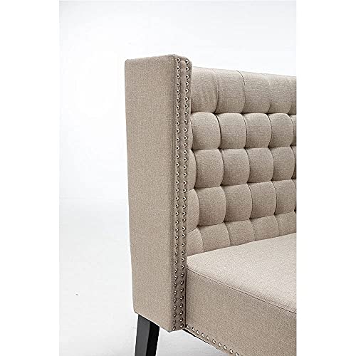 Andeworld Modern Loveseat Settee Bench Sofa Upholstered Banquette Couch for Dining Living Room Hallway or Entryway Seating Funiture with Wooden Legs(Putty)