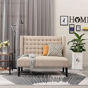 Andeworld Modern Loveseat Settee Bench Sofa Upholstered Banquette Couch for Dining Living Room Hallway or Entryway Seating Funiture with Wooden Legs(Putty)