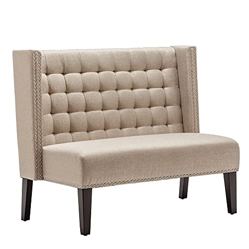 Andeworld Modern Loveseat Settee Bench Sofa Upholstered Banquette Couch for Dining Living Room Hallway or Entryway Seating Funiture with Wooden Legs(Putty)