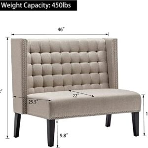 Andeworld Modern Loveseat Settee Bench Sofa Upholstered Banquette Couch for Dining Living Room Hallway or Entryway Seating Funiture with Wooden Legs(Putty)