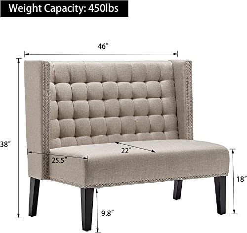 Andeworld Modern Loveseat Settee Bench Sofa Upholstered Banquette Couch for Dining Living Room Hallway or Entryway Seating Funiture with Wooden Legs(Putty)