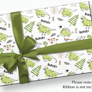 Stesha Party Green Dinosaur Wrapping Paper Birthday Gift - Folded 30 x 20 Inch (3 Sheets)