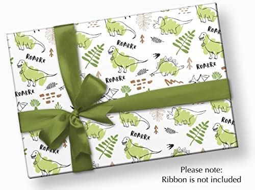 Stesha Party Green Dinosaur Wrapping Paper Birthday Gift - Folded 30 x 20 Inch (3 Sheets)