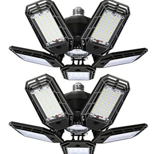 suyncyi 2 Pack LED Garage Light, 150W Ultra Bright LED Shop Light with 5 Adjustable Panels,15000LM 6500K E26/E27 Deformable LED Garage Ceiling Lights for Garage, Workshop