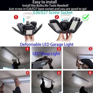 suyncyi 2 Pack LED Garage Light, 150W Ultra Bright LED Shop Light with 5 Adjustable Panels,15000LM 6500K E26/E27 Deformable LED Garage Ceiling Lights for Garage, Workshop