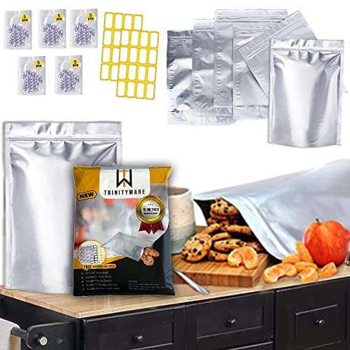 10 Mil Thick 25 pcs Mylar Bags 1 Gallon with Oxygen Absorbers 500CC, Resealable, Food Grade, Leak Proof, Air-Tight