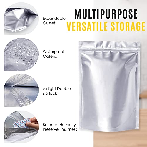 10 Mil Thick 25 pcs Mylar Bags 1 Gallon with Oxygen Absorbers 500CC, Resealable, Food Grade, Leak Proof, Air-Tight