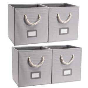 hongkerne collapsible fabric storage cubes 13x13x13inch,foldable storage bin for cube organizer with cotton rope handle cube storage bins,cubes storage bins for closet and shelves-set of 4 gray