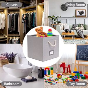 HONGKERNE Collapsible Fabric Storage Cubes 13x13x13inch,Foldable Storage Bin for Cube Organizer with Cotton Rope Handle Cube Storage Bins,Cubes Storage Bins for Closet and Shelves-Set of 4 Gray