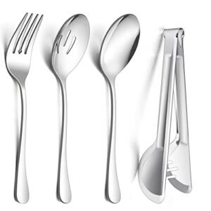 large serving utensils set of 8, e-far stainless steel 9.8 inch serving spoons slotted spoon, 9.9 inch serving fork, 9.4 inch serving tong for buffet catering banquet, mirror finish & dishwasher safe