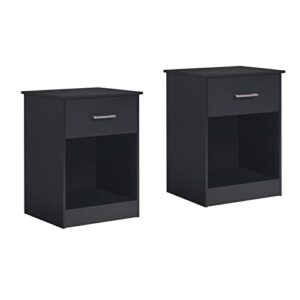 reettic wooden nightstand set of 2, end table with sliding drawer and opening shelf, sofa bedside table for bedroom, black rctg101b02