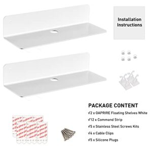 OAPRIRE Floating Shelves White Set of 2 - Damage Free Expand Wall Space - 12 Inch Command Shelf for Bedroom, Bathroom, Kitchen, Living Room, Small Acrylic Wall Shelves with Cable Clips