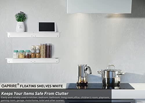 OAPRIRE Floating Shelves White Set of 2 - Damage Free Expand Wall Space - 12 Inch Command Shelf for Bedroom, Bathroom, Kitchen, Living Room, Small Acrylic Wall Shelves with Cable Clips