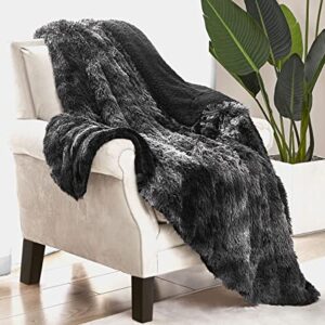 Comaza Soft Fuzzy Faux Fur Throw Blanket,Reversible Lightweight Shaggy Fluffy Cozy Plush Fleece Comfy Furry Sherpa Microfiber Blanket for Couch Sofa Bed,as Gift Home Decor(Tie Dye Black,Twin 60"x80")