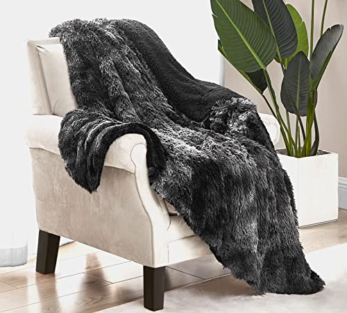 Comaza Soft Fuzzy Faux Fur Throw Blanket,Reversible Lightweight Shaggy Fluffy Cozy Plush Fleece Comfy Furry Sherpa Microfiber Blanket for Couch Sofa Bed,as Gift Home Decor(Tie Dye Black,Twin 60"x80")