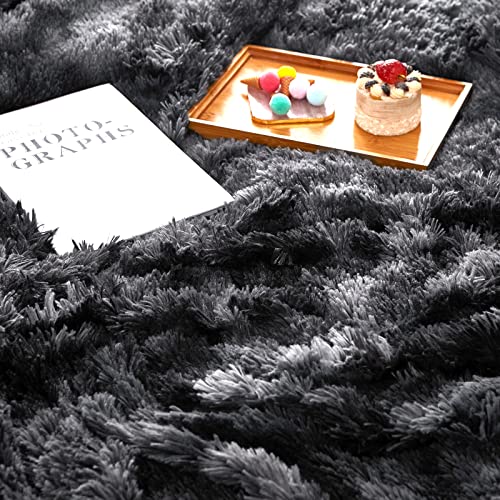 Comaza Soft Fuzzy Faux Fur Throw Blanket,Reversible Lightweight Shaggy Fluffy Cozy Plush Fleece Comfy Furry Sherpa Microfiber Blanket for Couch Sofa Bed,as Gift Home Decor(Tie Dye Black,Twin 60"x80")