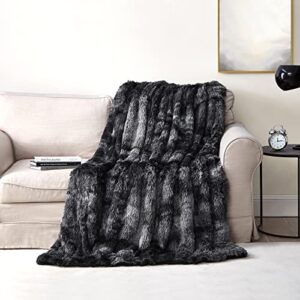 Comaza Soft Fuzzy Faux Fur Throw Blanket,Reversible Lightweight Shaggy Fluffy Cozy Plush Fleece Comfy Furry Sherpa Microfiber Blanket for Couch Sofa Bed,as Gift Home Decor(Tie Dye Black,Twin 60"x80")