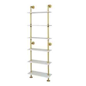 ziothum 6 tier gold bookshelf, white and gold shelves, modern shelves shelf bookcase metal mid century open industrial wall mount accents decor retail shelving vertical for living room