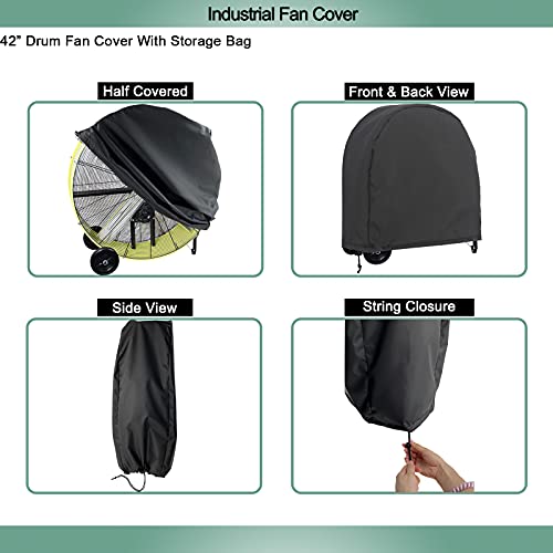 ELONGRIVER Industrial 42" Belt Drive Drum Fan Cover, Waterproof&Dustproof Cover for 42" Barrel Fan,Commercial Floor Fan Cover in Heavy Duty Polyester for Outdoor and Indoor(L47xW21.5xH46")