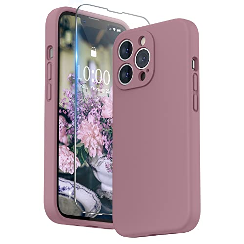 SURPHY Compatible with iPhone 13 Pro Case with Screen Protector, (Camera Protection + Soft Microfiber Lining) Liquid Silicone Phone Case 6.1 inch 2021, Lilac Purple