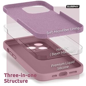 SURPHY Compatible with iPhone 13 Pro Case with Screen Protector, (Camera Protection + Soft Microfiber Lining) Liquid Silicone Phone Case 6.1 inch 2021, Lilac Purple