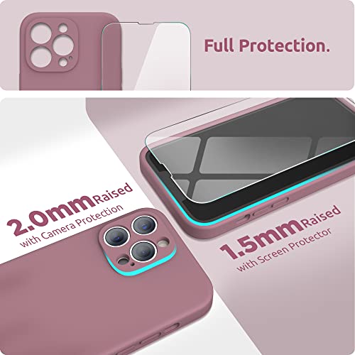 SURPHY Compatible with iPhone 13 Pro Case with Screen Protector, (Camera Protection + Soft Microfiber Lining) Liquid Silicone Phone Case 6.1 inch 2021, Lilac Purple