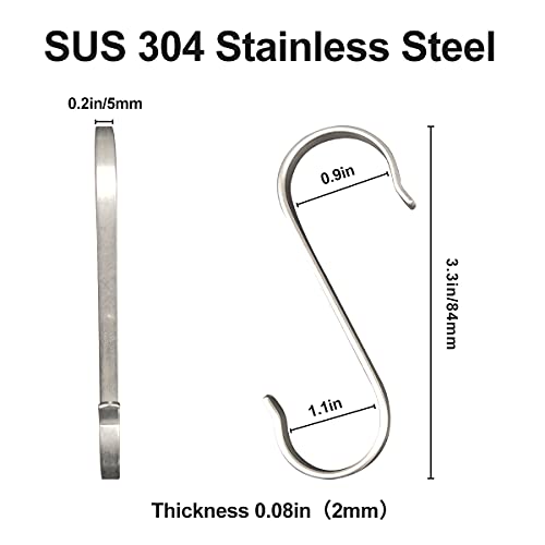 RTCUL S Hooks Heavy Duty 304 Stainless Steel 3.3" Hooks 12 Pack S Shaped Hanging Hooks for Kitchen, Bathroom, Bedroom and Office（0.9in×1.1in×3.3in）