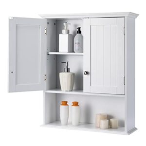 loko bathroom wall cabinet, wall mounted storage cabinet with double doors, multifunctional medicine cabinet with adjustable shelf, 23.5 x 7.5 x 28 inches (white)