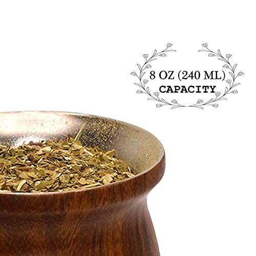 LA FEE Yerba Mate Natural Gourd/Tea Cup Set Brown (Original Traditional Mate Cup - 8 Ounces)，Includes Yerba Mate Straw & Cleaning Brush，Stainless Steel | Double-Walled | Easy to Clean
