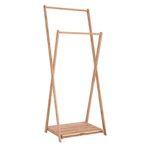 uxzdx coat rack stand bamboo foldable garment clothes storage with 1-tier storage shelf
