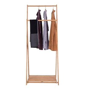 UXZDX Coat Rack Stand Bamboo Foldable Garment Clothes Storage with 1-Tier Storage Shelf
