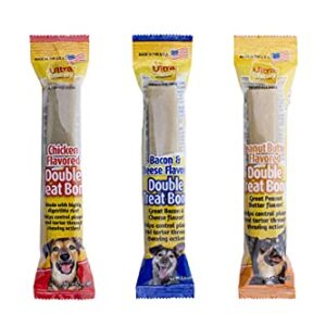 Ultra Chewy Double Treat Bones, Dog Treats, Made in The USA, Healthy Treats, Easy to Digest, Promotes Dental Health, Assorted Flavors (1 Pack/9 Bones Per Pack)