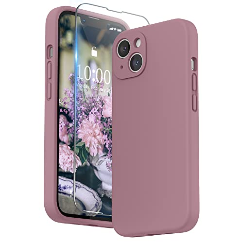 SURPHY Compatible with iPhone 13 Case with Screen Protector, (Camera Protection + Soft Microfiber Lining) Liquid Silicone Phone Case 6.1 inch 2021 (Lilac Purple)